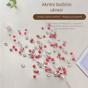 Akrilna božićna ukrasna grančica s crvenim bobicama i zvončićima