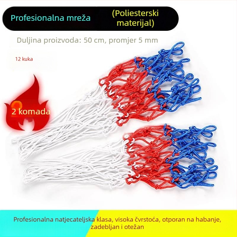 Plava mreža za košarku za vanjski standardni stalak, profesionalna natjecateljska kvaliteta, produžena i debela, izdržljiva