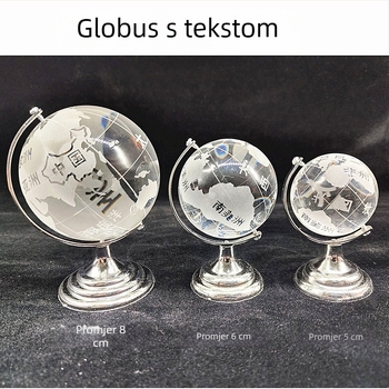 Kristalni globus s postoljem, rotirajuća staklena sfera s metalnim ukrasom, stolna dekoracija