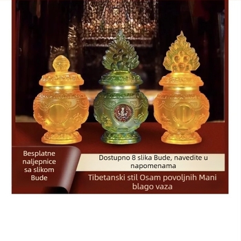 Glazirano Mani posuda s osam blagoslovljenih simbola, Kraljem Zmajeva, tibetanski lotos – budistička oltarna dekorativna stvar