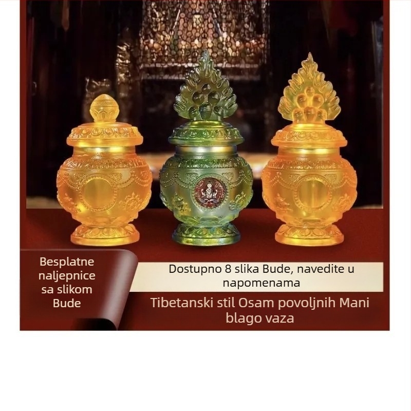 Glazirano Mani posuda s osam blagoslovljenih simbola, Kraljem Zmajeva, tibetanski lotos – budistička oltarna dekorativna stvar