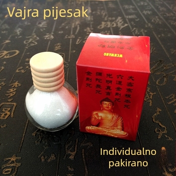 Mala staklena bočica s dijamantnim pijeskom – jasna mantra i šest putova, feng shui ukras