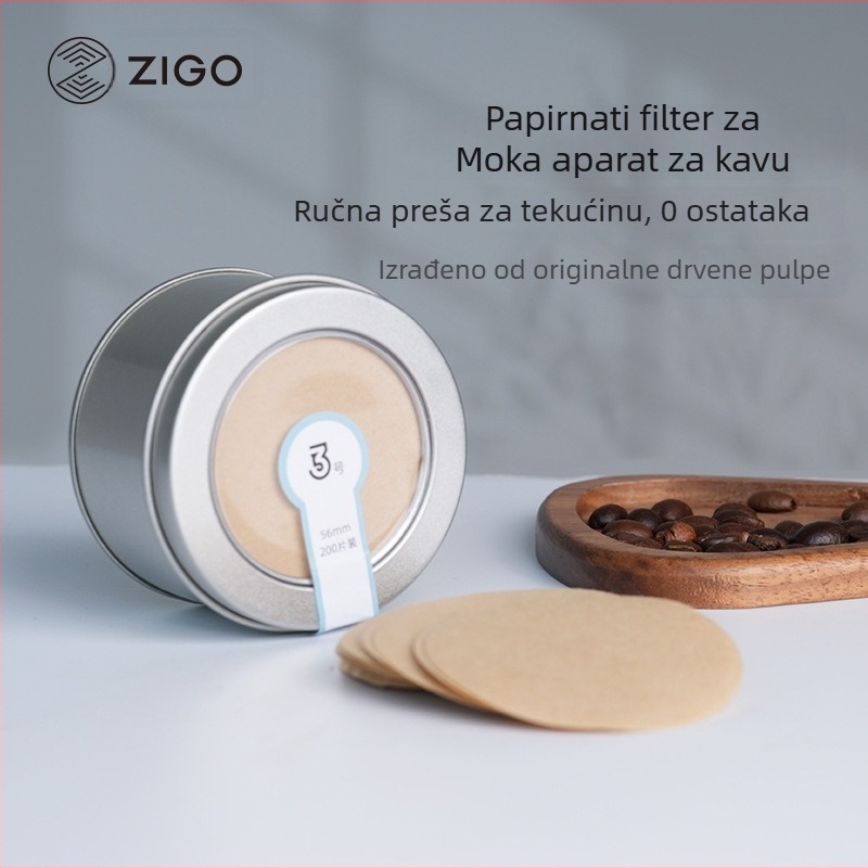 Kružni papir za filtriranje kave za moka lonac, prirodna boja filtra, metalna kutija, 200 listova