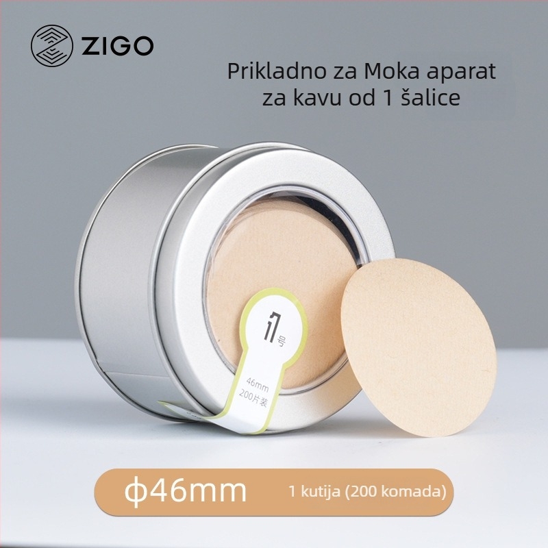 Kružni papir za filtriranje kave za moka lonac, prirodna boja filtra, metalna kutija, 200 listova