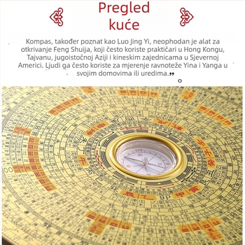 Feng Shui kompas s čistim bakrenim panelom, prijenosno Bagua ogledalo, visoka preciznost