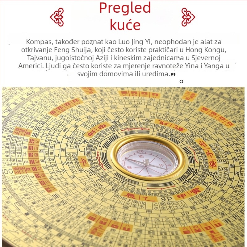 Feng Shui kompas s čistim bakrenim panelom, prijenosno Bagua ogledalo, visoka preciznost