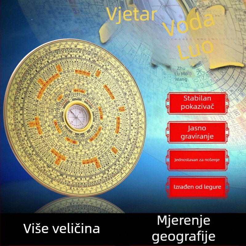 Feng Shui kompas s čistim bakrenim panelom, prijenosno Bagua ogledalo, visoka preciznost