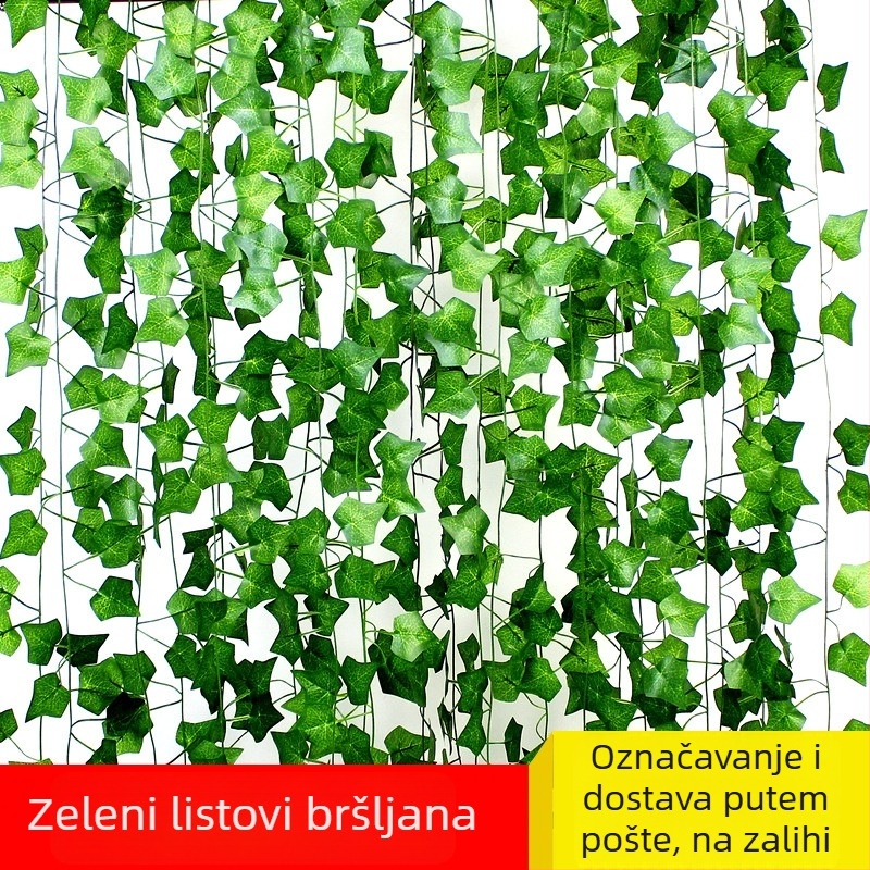 Umjetni bršljan sa svilanim lišćem i plastičnim cvjetovima, viseći dekor