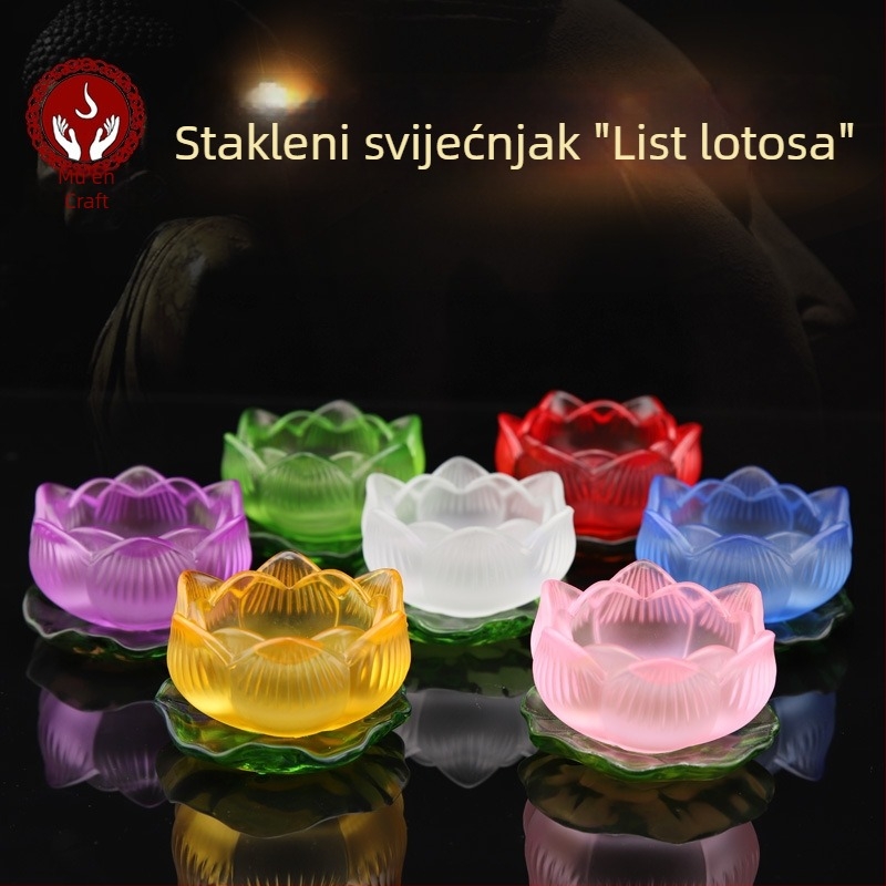 Osnovica za maslenu lampu s šarenim glaziranjem i držačem svijeće u obliku lotosovog lišća za Guanyin lampu