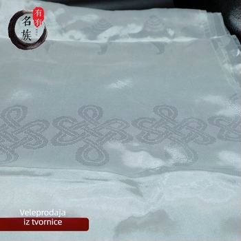 Bijela tibetanska khata s jacquard uzorkom osam blagoslovljenih simbola za budističke ceremonije