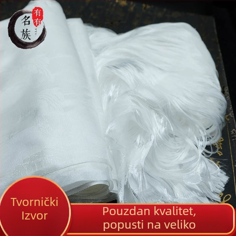 Bijela tibetanska khata s jacquard uzorkom osam blagoslovljenih simbola za budističke ceremonije