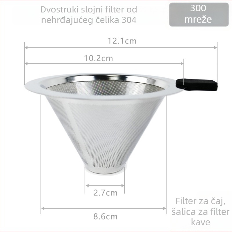 Ručno pripremljena kava s dvostrukim filtrom od nehrđajućeg čelika 304, filtr funnel i filter za čaj za kućnu uporabu