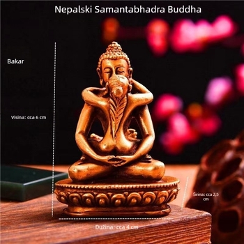 Nepalska ručno izrađena bakrena Buddha statua s pozlaćenim premazom, dvostruko tijelo Pu Xian King Tathagata, mala za kućni oltar
