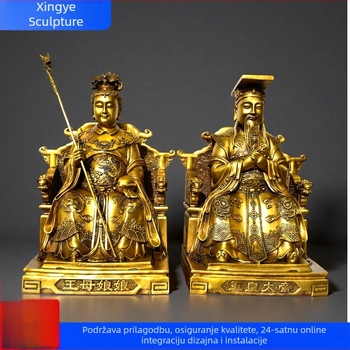Velike ručno oslikane mesingane statue Jade Emperor i Empress za kućni oltar