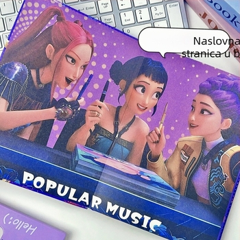 Nova bilježnica K-pop djevojka lovac na demone, kožni izgled korice, pune boje stranice, školski dnevnik, karikaturalni stil, 100–200 stranica