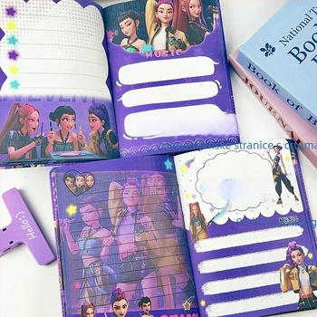Nova bilježnica K-pop djevojka lovac na demone, kožni izgled korice, pune boje stranice, školski dnevnik, karikaturalni stil, 100–200 stranica