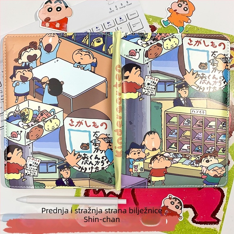 A5 bilježnica s kožnim koricama, crtić dizajn, sladak dnevnik i bilježnica s bojama Shin-Chan