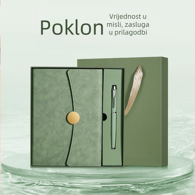 Set bilježnica u poklon kutiji s prilagođenim logom za poslovne sastanke – kožna korica