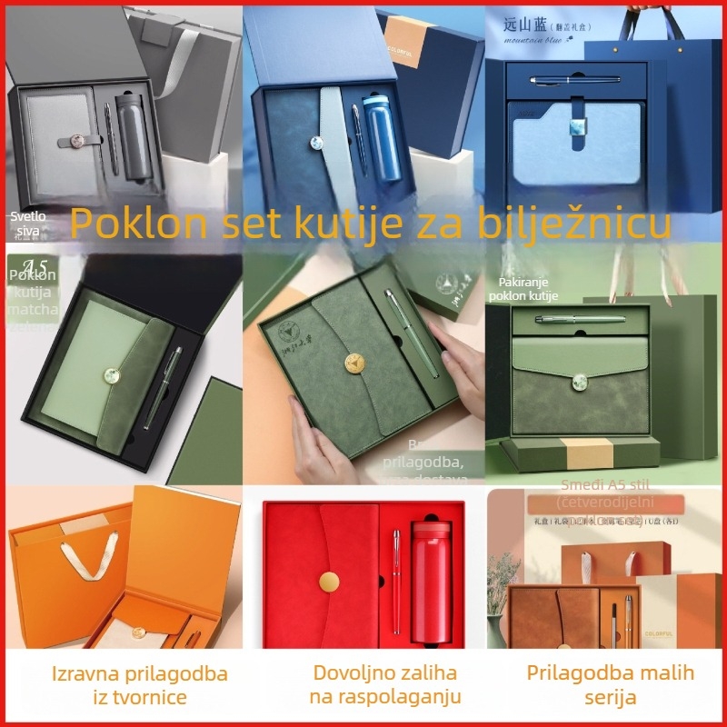 Set bilježnica u poklon kutiji s prilagođenim logom za poslovne sastanke – kožna korica