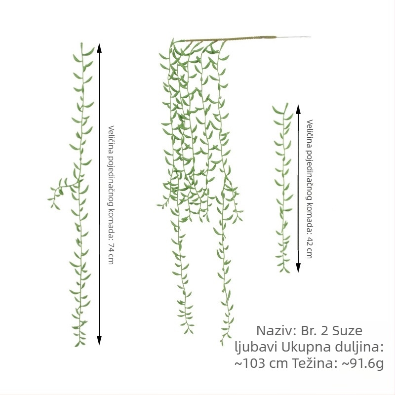 Zidni viseći umjetni sukulent – Lover's Tears, dekor od ratana