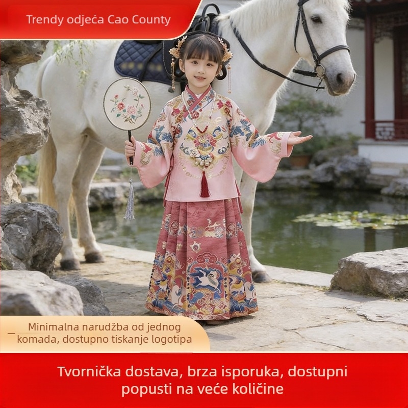 Dječja suknja u Ming stilu Hanfu s dizajnom konjske maske, za djevojčice, svakodnevno nošenje kroz cijelu godinu
