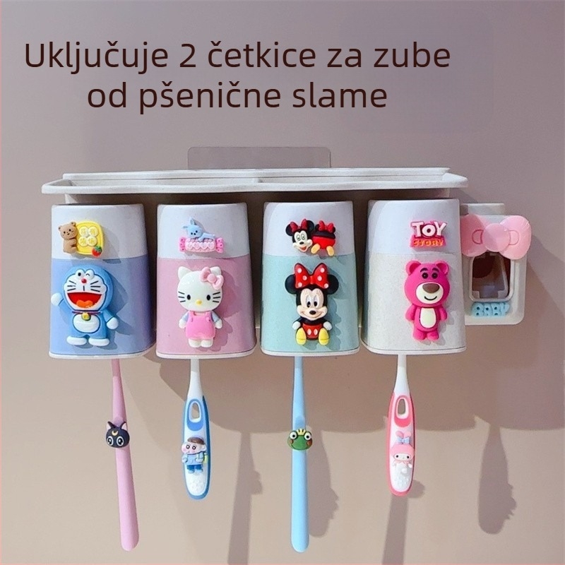 Dječji zidni držač četkica za zube sa usisnom čašom, set za ispiranje i spremnik za odlaganje za djecu