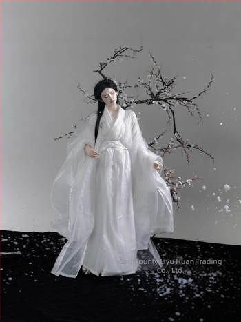 Hanfu elegantna duga haljina s vezom, široki rukavi, dvostruki ovratnik, žakard s motivom cvjetova šljive