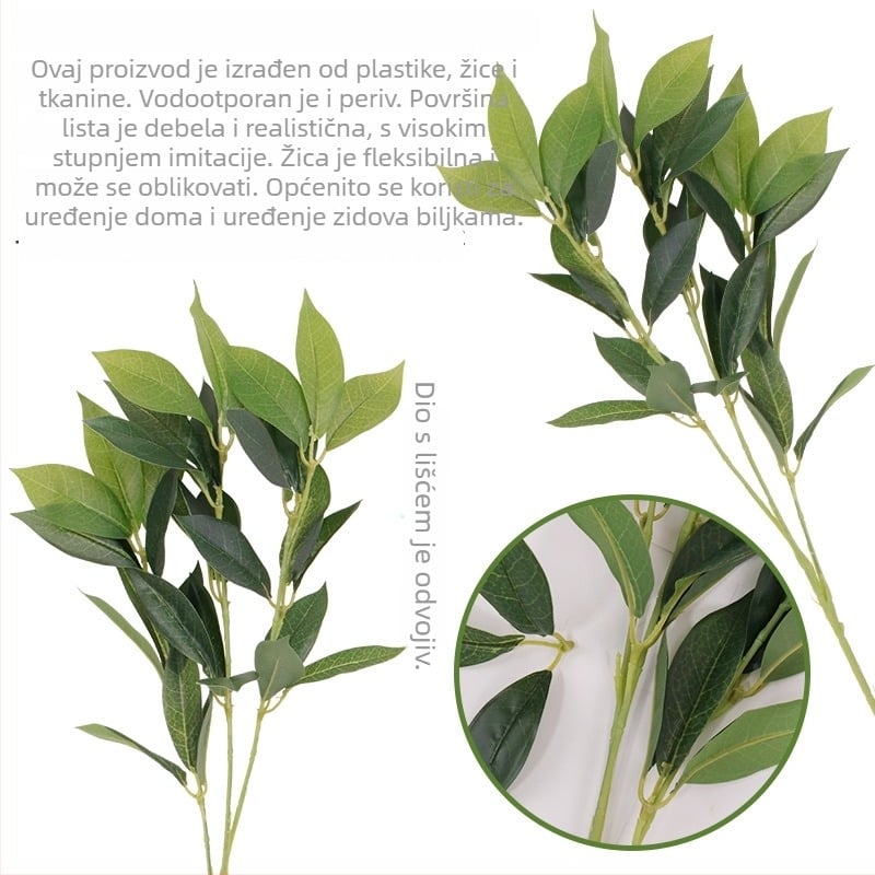 Umjetni listovi lovora i Osmanthus – buket za fotografiju i ukrašavanje, zelena dekoracija za vanjsku upotrebu i posude, visina 30–100 cm