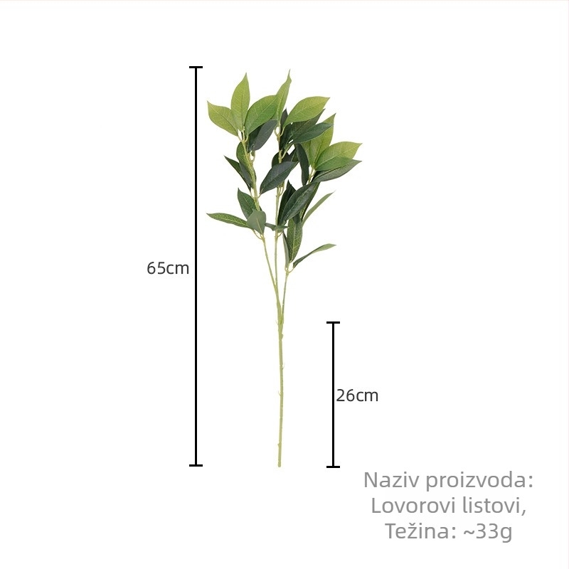 Umjetni listovi lovora i Osmanthus – buket za fotografiju i ukrašavanje, zelena dekoracija za vanjsku upotrebu i posude, visina 30–100 cm