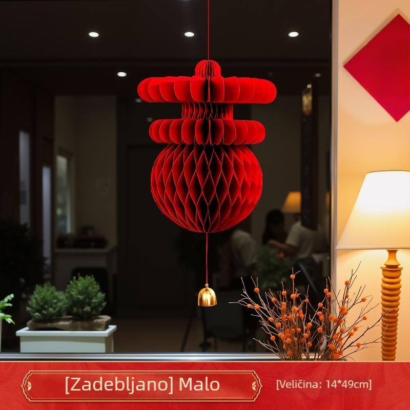 2026 Nova debela crvena papirna kugla s uzorkom pčelinjeg saća – lampion, dvije veličine – novogodišnja dekoracija