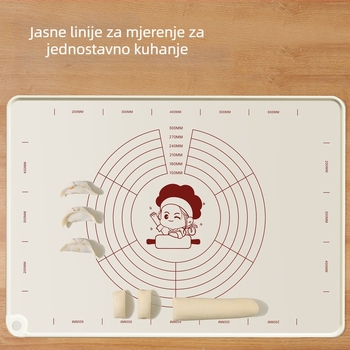 Silikonska podloga za miješenje tijesta, prehrambene kvalitete, povećane veličine i debljine, neprijanjajuća površina za razvlačenje tijesta, kućna upotreba.