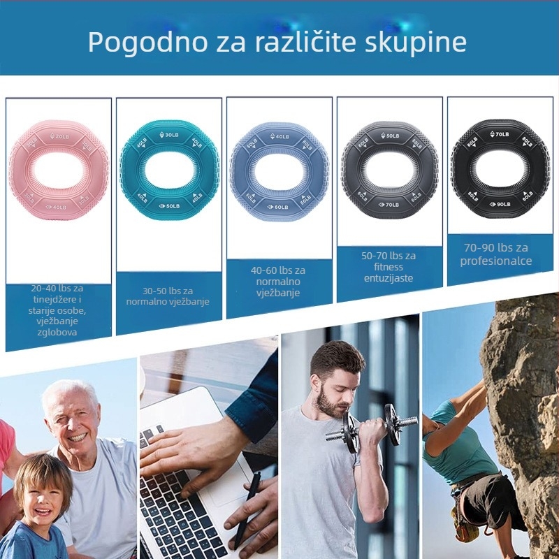 Silikonski prsten za jačanje hvata, treninzi ramena i zapešća, otpor 20–90 lb