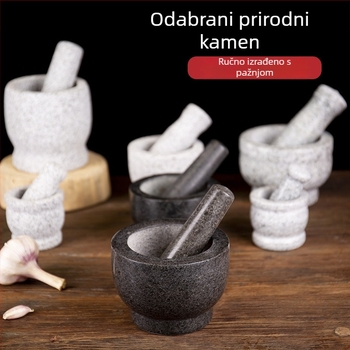 Prirodni kamen mortar i pestla za češnjak s odljuskivačem i drobilicom, kuhinja