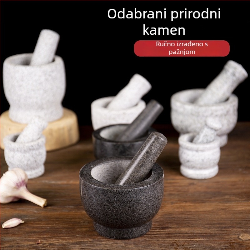Prirodni kamen mortar i pestla za češnjak s odljuskivačem i drobilicom, kuhinja