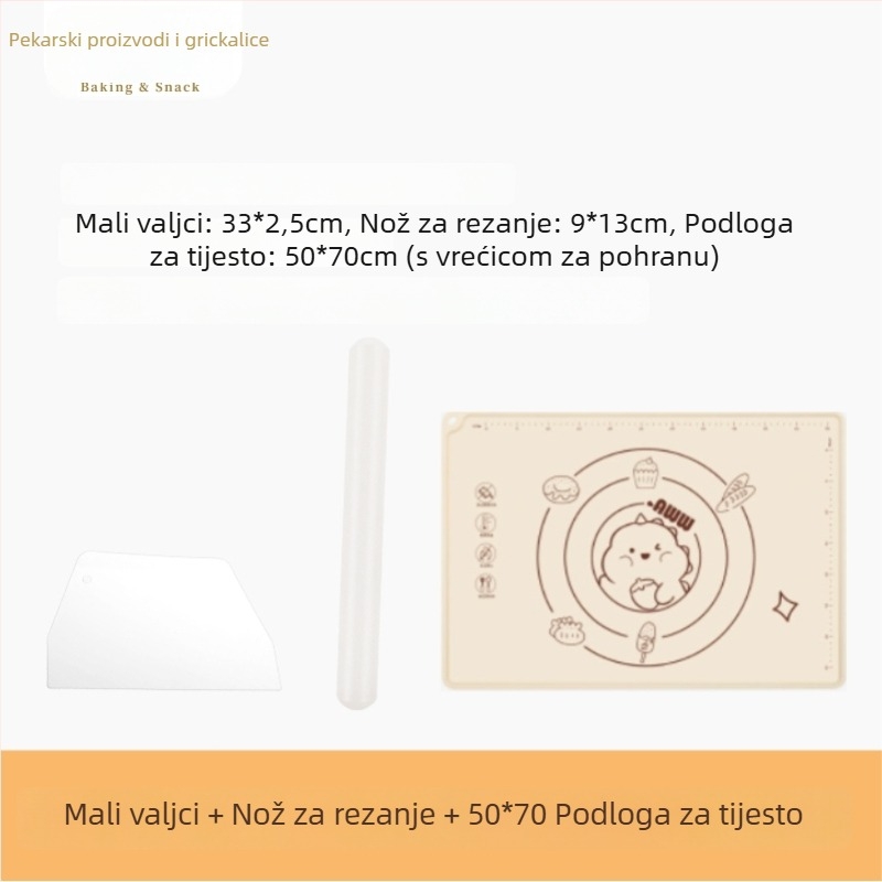 PP plastični valjak za tijesto, trodijelni set, nepreklizavajući, za hranu, podloge za razvaljivanje tijesta i knedle