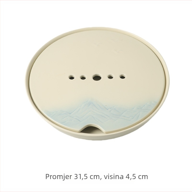 Keramički čajni set s kremastom glazurom, čajnik s poklopcem, posuda za infuziju s poklopcem, 6 šalica i tanjur za čaj.