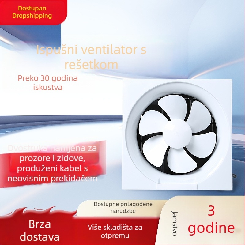 Ispušni ventilator s lamelama za kućnu upotrebu, kupaonica i kuhinja, zidni montaža, 4–8 inča