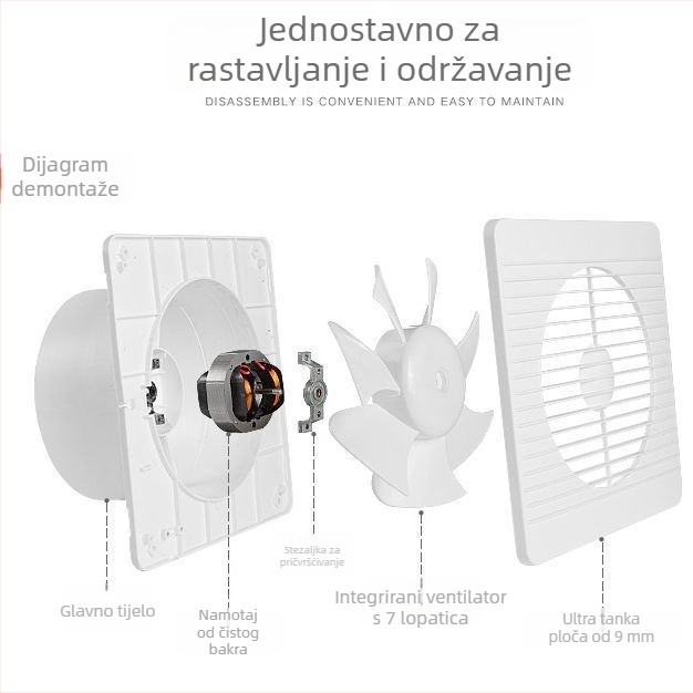 8-inčni zidni ventilator za kupaonu s prozorom, kružnog oblika, za WC i kuhinju