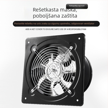 6-inčni kupaonski prozorski ventilator, zidni, crne boje, otporan na prašinu, kuhinjski ventilator