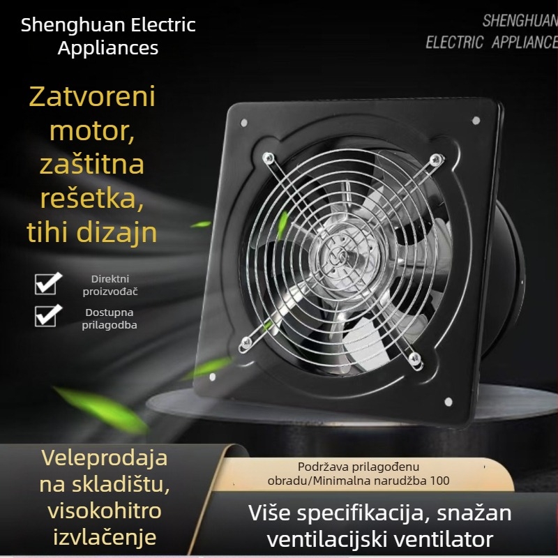 6-inčni kupaonski prozorski ventilator, zidni, crne boje, otporan na prašinu, kuhinjski ventilator