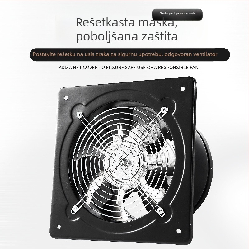 6-inčni kupaonski prozorski ventilator, zidni, crne boje, otporan na prašinu, kuhinjski ventilator