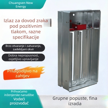 Ventil za pozitivan tlak zraka s višelistnim izbacivačem dima, izlaz za stubište, električno normalno zatvoren protupožarni ventil