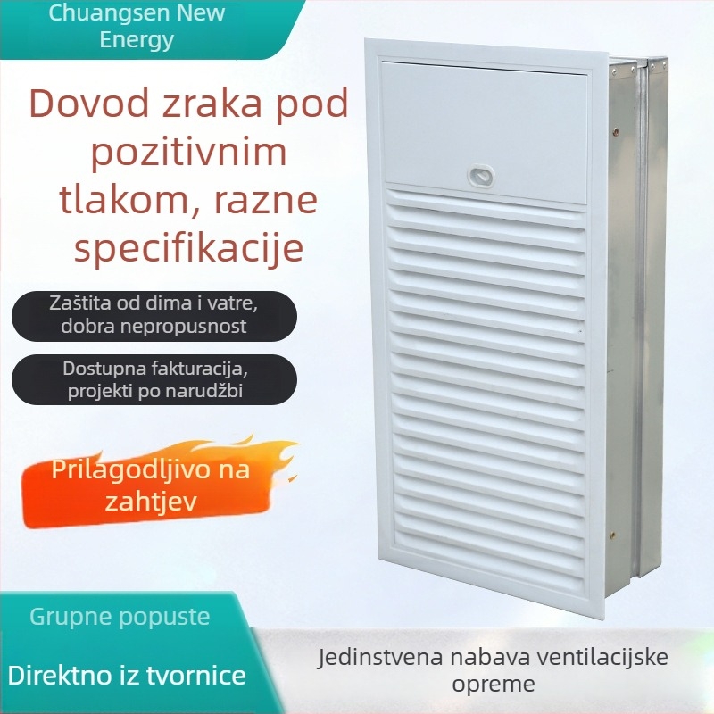 Ventil za pozitivan tlak zraka s višelistnim izbacivačem dima, izlaz za stubište, električno normalno zatvoren protupožarni ventil