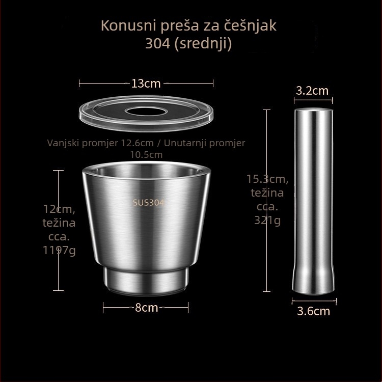 Mojar od 304 nehrđajućeg čelika za češnjak s pestlom, kućni mljevenje