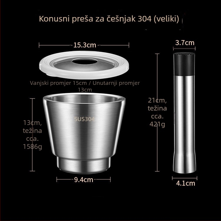 Mojar od 304 nehrđajućeg čelika za češnjak s pestlom, kućni mljevenje
