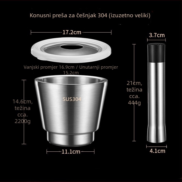 Mojar od 304 nehrđajućeg čelika za češnjak s pestlom, kućni mljevenje