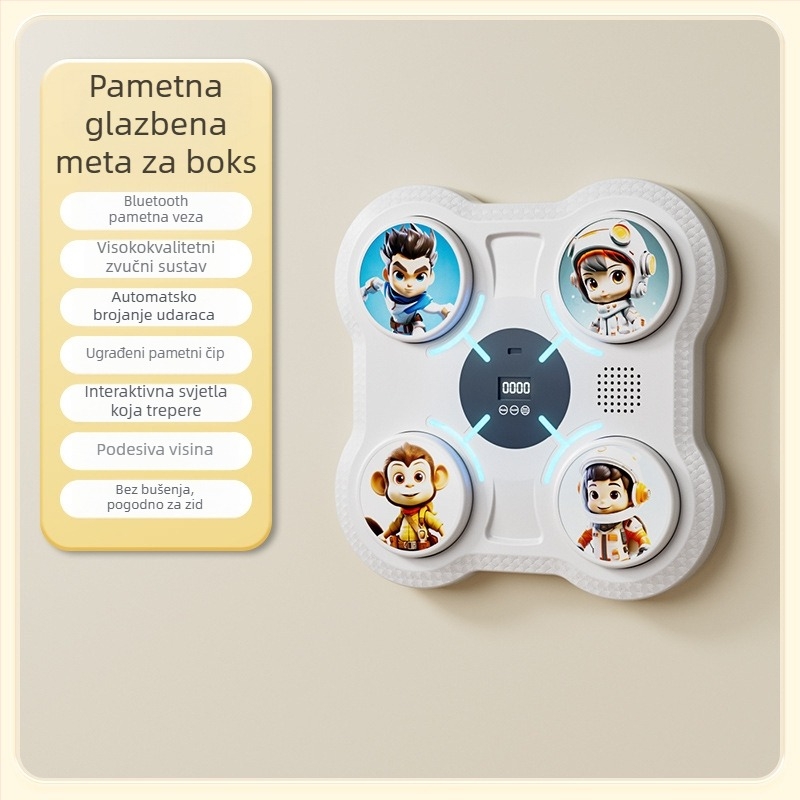 Inteligentni glazbeni boksački cilj za djecu — trening reakcije, zidni nosač, ABS, dimenzije 27.5×27.5×4.5 cm