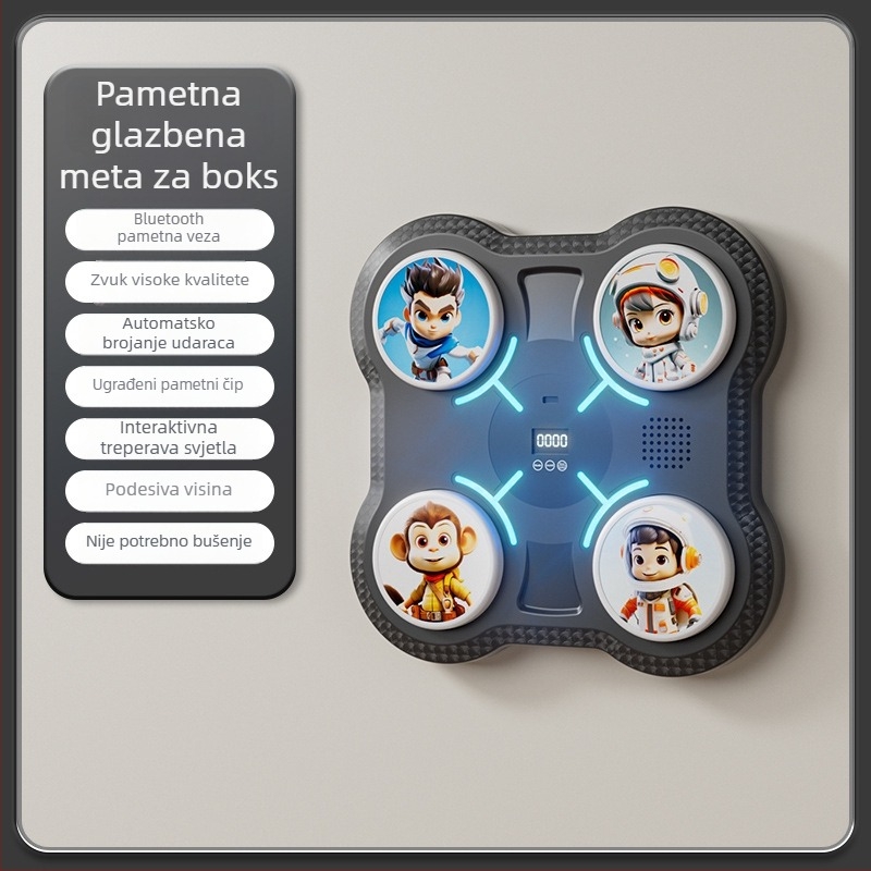 Inteligentni glazbeni boksački cilj za djecu — trening reakcije, zidni nosač, ABS, dimenzije 27.5×27.5×4.5 cm