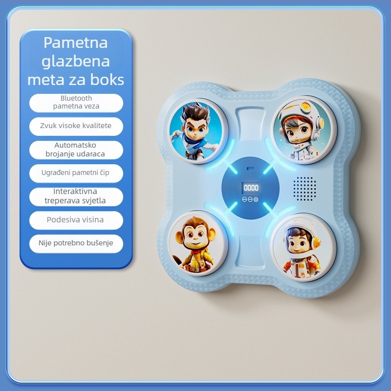Inteligentni glazbeni boksački cilj za djecu — trening reakcije, zidni nosač, ABS, dimenzije 27.5×27.5×4.5 cm