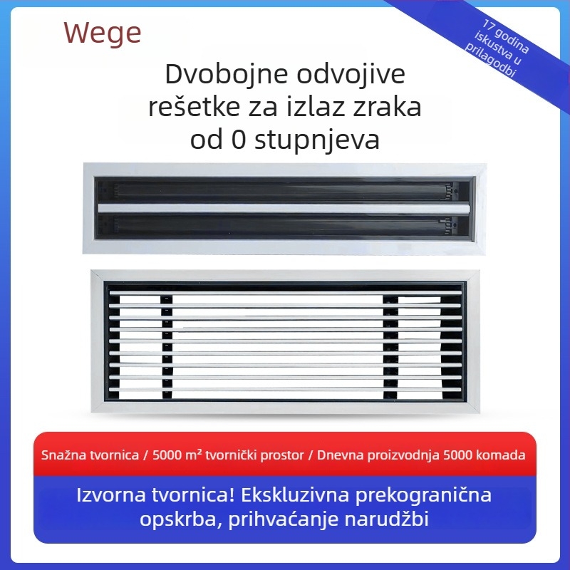 Klimatski otvor ABS-plastično-čelične trake, dvobojna, odvojiva pri 0 stupnjeva, izuzetno uski jednolamelni ventilacijski otvor